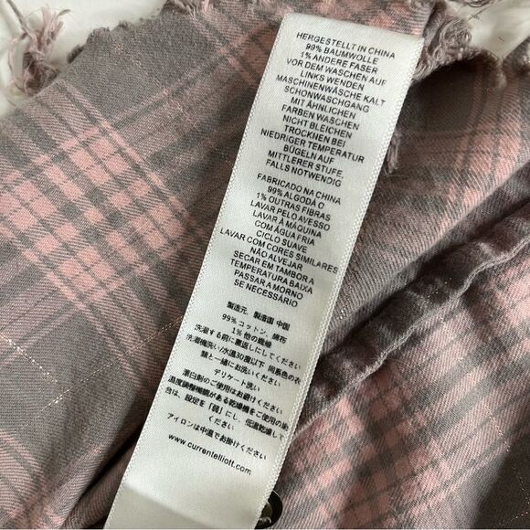 CURRENT ELLIOTT Plaid Shirt The Prep School Fray Pink Taupe Tinsel Size 2 - Picture 10 of 12